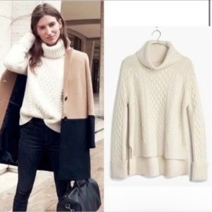 Madewell Cityblock Cable Knit Chunky Turtleneck Sweater with High-Low Split Hem